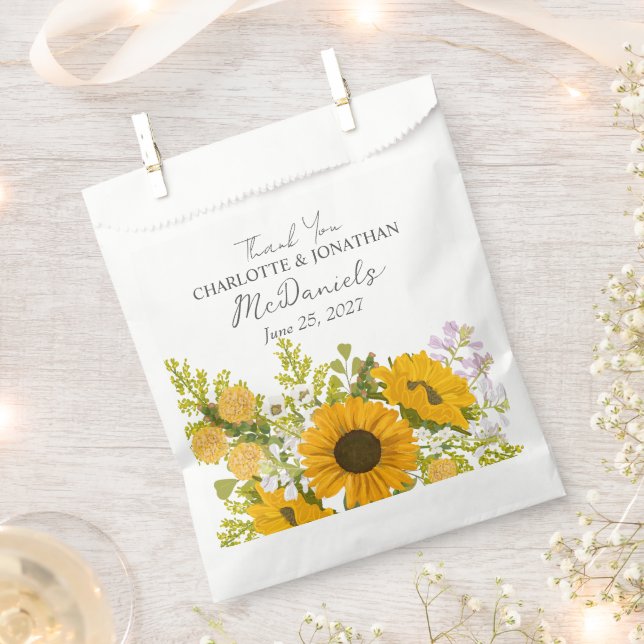 Sacolinha Yellow Modern Sunflowers Bouquet Wedding  (Cortado)