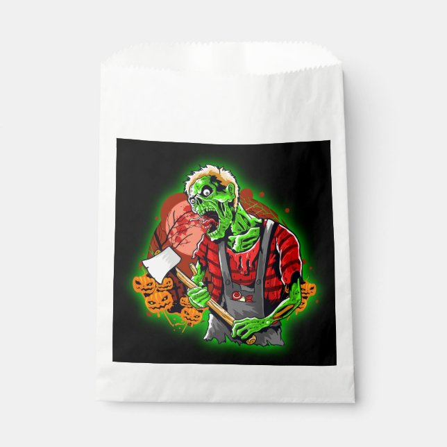 Sacolinha Zombie Verde Engraçado no Halloween (Frente)