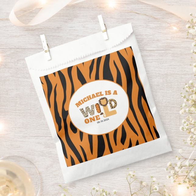 Sacolinha ZOO Animals Tiger Stripes WILD ONE 1st Birthday  (Cortado)
