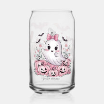Sacolola Rosa de Fantasma de Halloween com Nome Pe