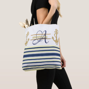 Sacos de Tote Azul Dourado de Âncora Náutica