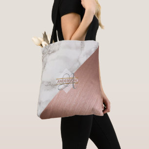 Sacos de Tote MONOGRAM Dourados do Marble Rosa