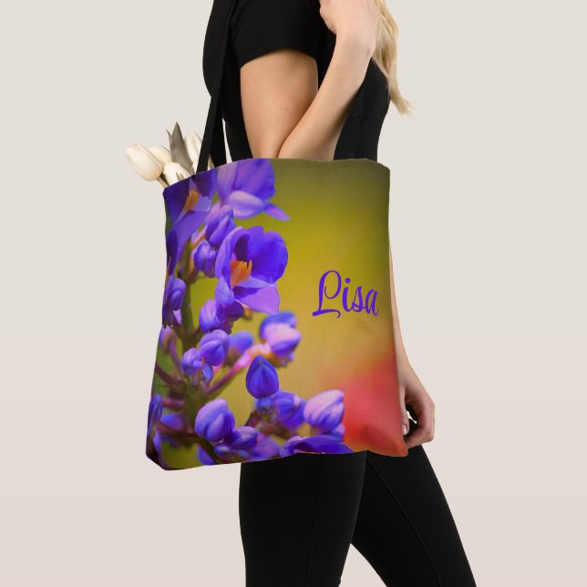 Sacos de Tote Personalizados - Flor Roxo (Close Up)