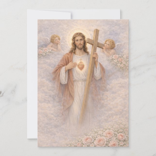 Sacred Heart of Jesus Cross Floral Angels (Frente)