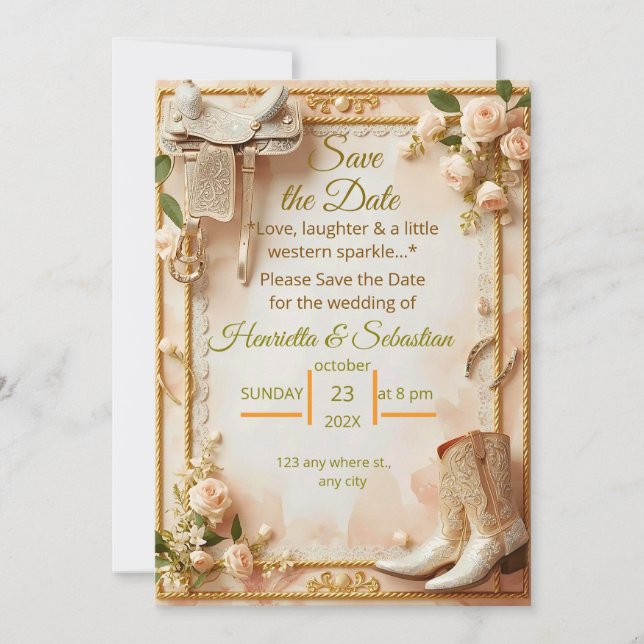 Saddle & Sparkle – Western Wedding Save the Date C (Frente)