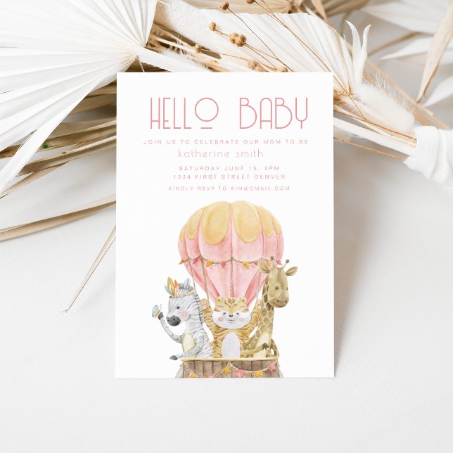 Safari Animal Air Balon Chá de fraldas Convite (Criador carregado)