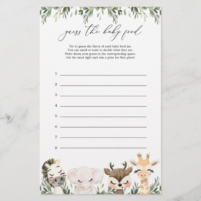 Safari Animal Chá de fraldas Adivinha O Jogo Da Co (Frente)