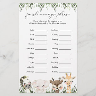 Safari Animal Chá de fraldas Finaliza a fase de Ma