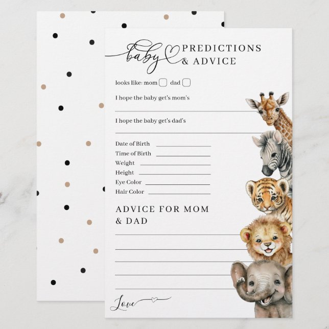 Safari Animal Moderno Jogo do Chá de fraldas (Frente/Verso)