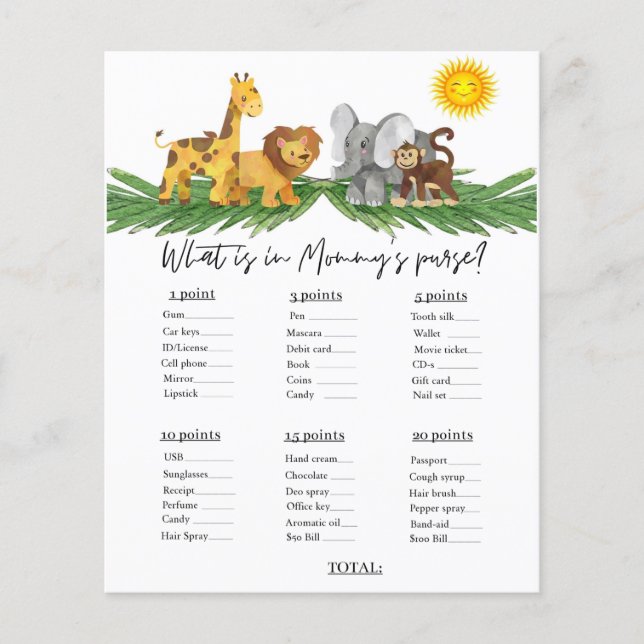 Safari Animal Mummy's Purse Chá de fraldas Game (Frente)