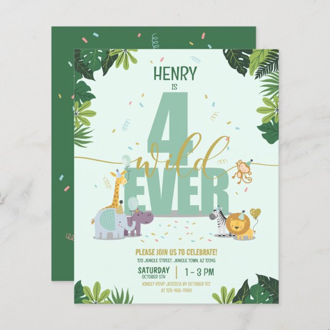 Safari Animal Quatro Desde O Aniversário Do Orçame (Frente/Verso)