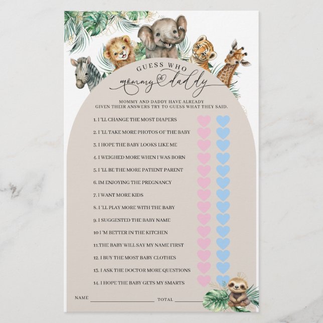 Safari Animal Selgle Moderna Mãe ou Jogo de Pai (Frente)