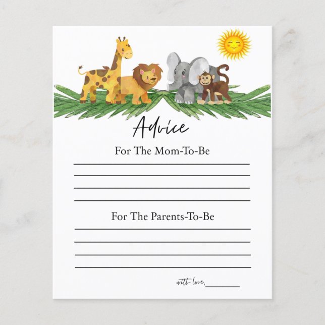 Safari Animals Advice for Baby Shower Game (Frente)