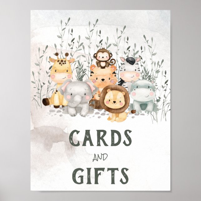 Safari Animals Baby Shower Cards & Gifts Poster (Frente)