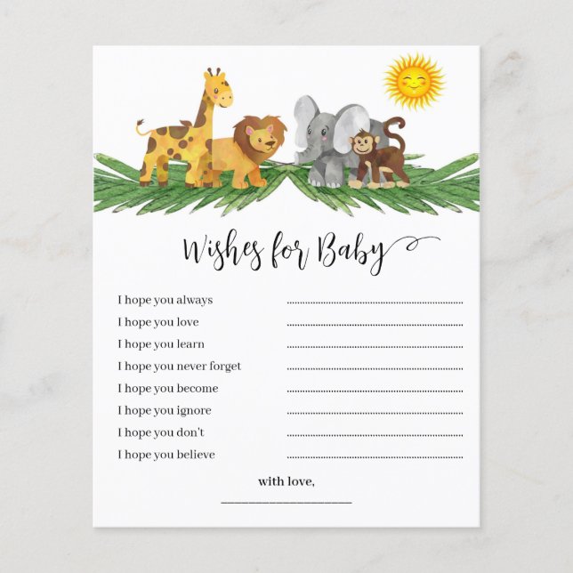 Safari Animals Wishes for Baby Shower Game (Frente)