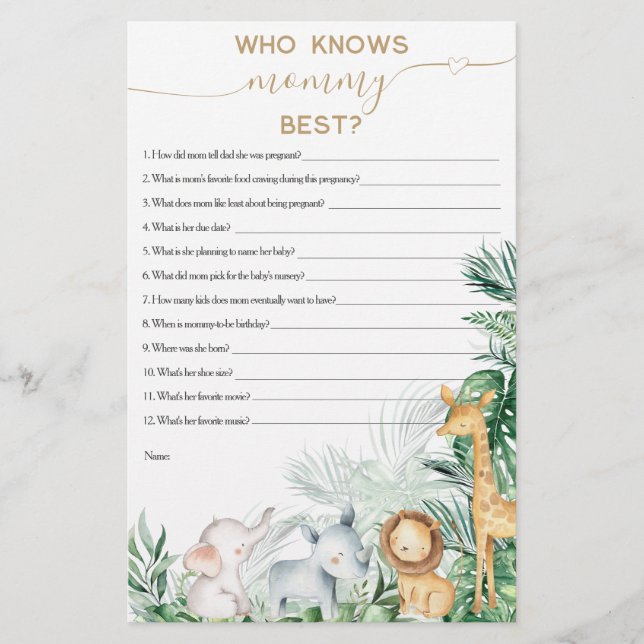 Safari Baby Animal Greenerescência jogo de Chá de  (Frente)