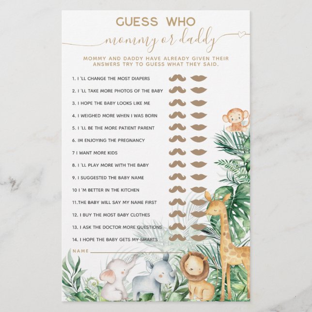 Safari Baby Animal Greenery Chá de fraldas Jogo de (Frente)