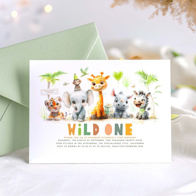 Safari Cute Baby Animais Convites De Aniversário (Safari Birthday Invitations)