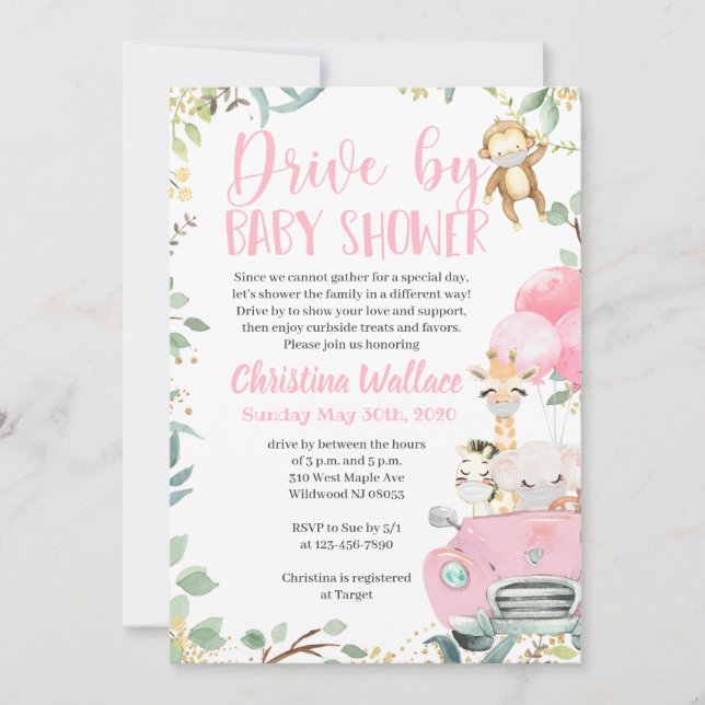 Safari Drive by Baby Shower Convites para Meninas (Frente)