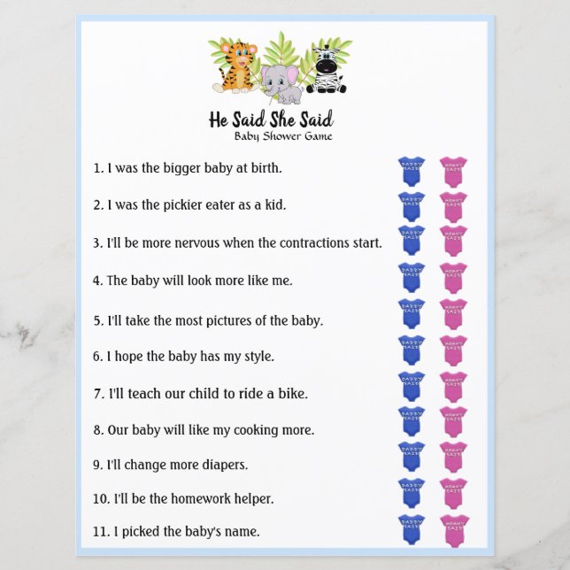 Safari Jungle Animal Chá de fraldas Disse Que Diss (Frente)