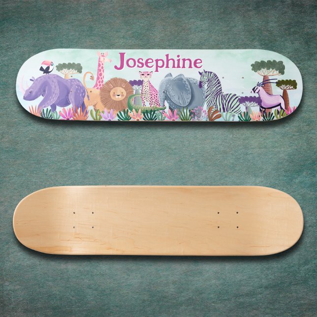 Safari jungle animals girl custom skateboard (Criador carregado)
