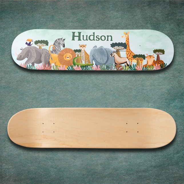 Safari jungle animals kids custom skateboard (Criador carregado)