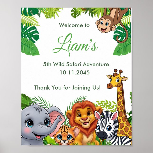 Safari Jungle Birthday Welcome Poster (Frente)