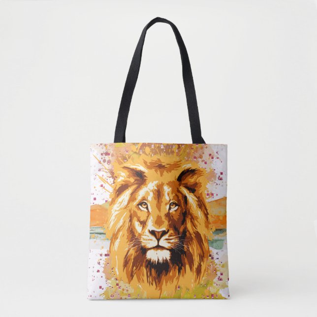 Safari Lion Tote Bag | Desenho Colorido De Leão (Frente)
