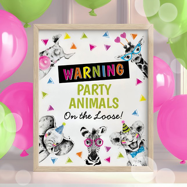Safari Party Animals Birthday Colorful Sign Poster (Criador carregado)