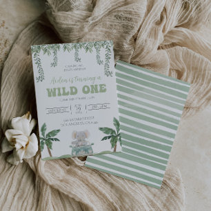 Safari Primeiro Aniversário Convite Suave Verde