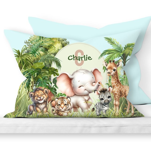 Safari Selva Selvagem Selvagem Selvagem Verde Azul (Safari Jungle Cute Wild Animals Green Blue Pillow Case)