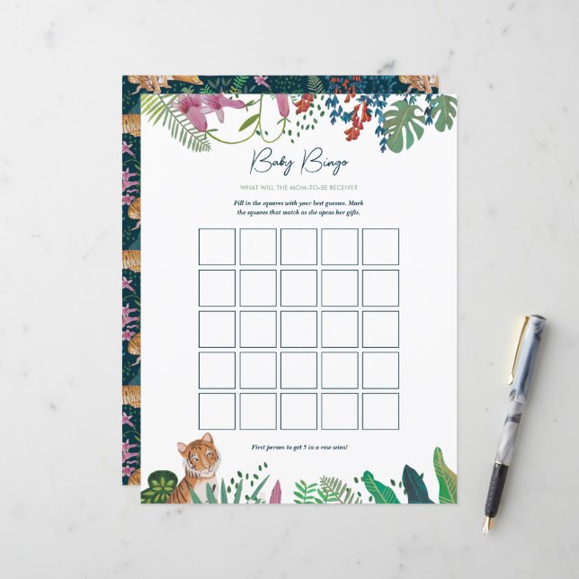 Safari Tiger - Jogo do Chá de fraldas Bingo (Frente/Verso In Situ)