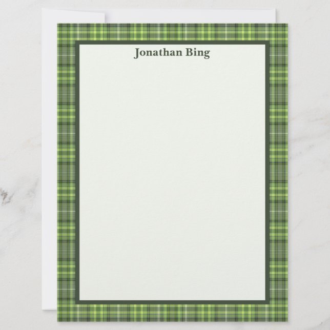 Sage and Olive Plaid Stationery Paper (Frente)
