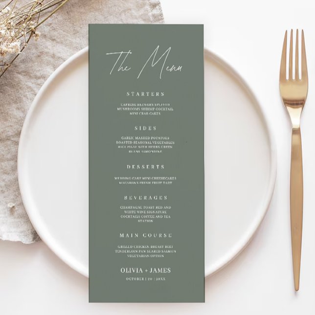 Sage Boho Menu Cartões Modelo (Sage Boho Wedding Menu Cards Template)