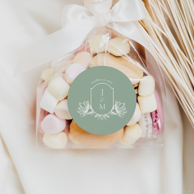 Sage Botanograma Monograma Crest Favor Adesivos (Criador carregado)