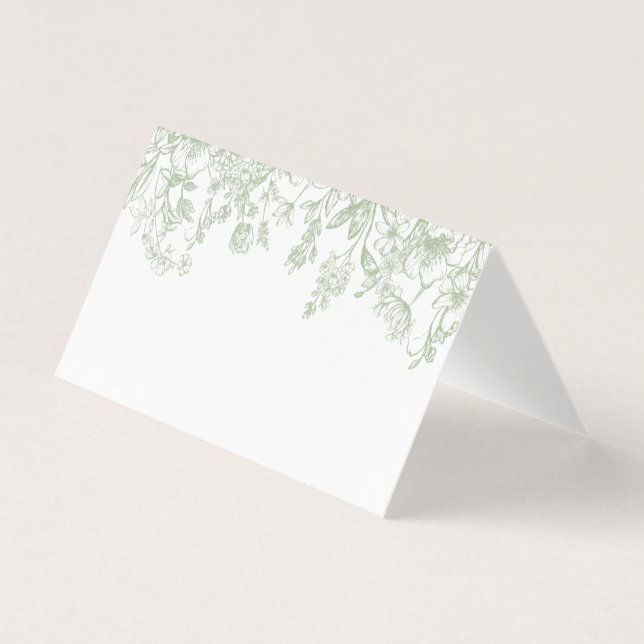 Sage Chinoiserie Floral Place Card Decência da Mes (Frente)