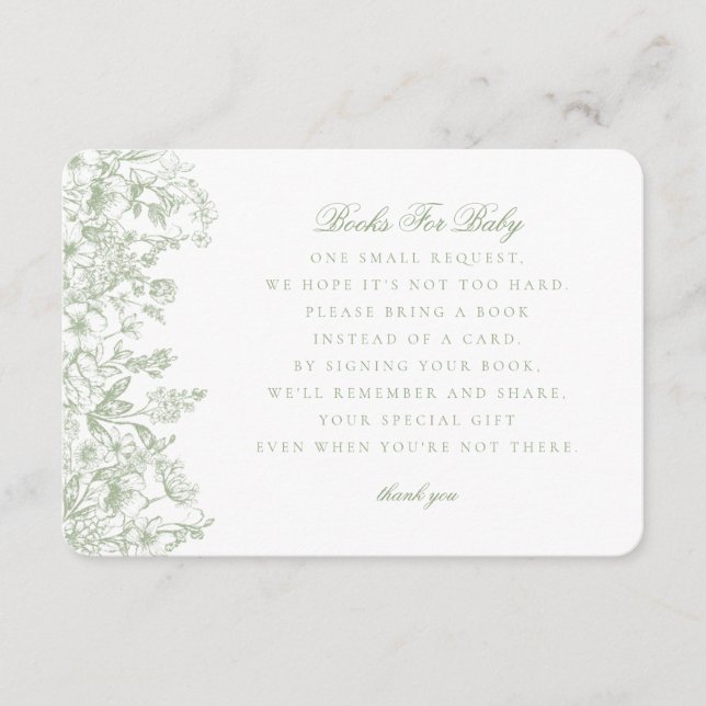 Sage Chinoiserie Livros para Convite para Bebê Ins (Frente)