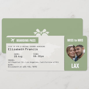 Sage & Cloud Dancer Cartão de Embarque Chá de Noiv