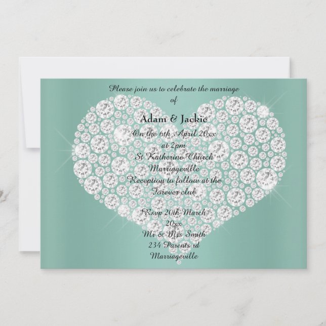 SAGE DIAMOND HEART ELEGANT WEDDING Convite (Frente)