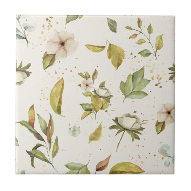 Sage, Dourado, Cream Floral Imagem Clara (Frente)