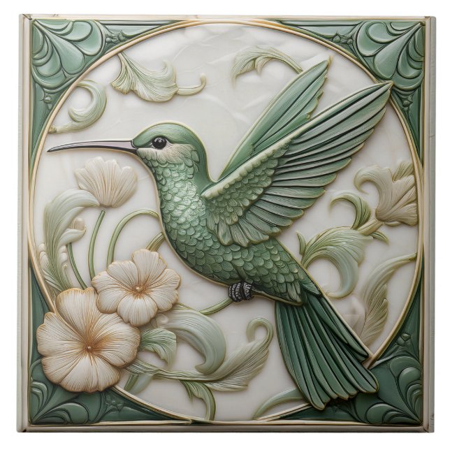 Sage Faux alivio Art Nouveau Hummingbird (Frente)