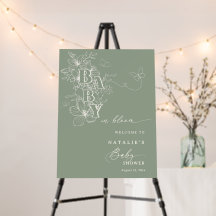 Sage Floral Butterflies Baby in Bloom Welcome Sign