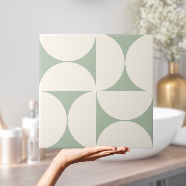 Sage Geométrica Moderna Semi Verde Azulejo (Modern Geometric Sage Green Semi circles Tile)