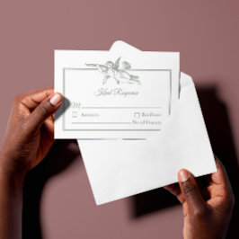 Sage Gray Toile de Jouy Cherub Wedding RSVP Card
