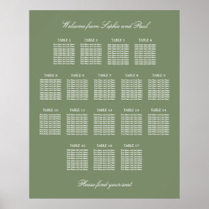 Sage Green 17 Mesa Gráfico de Casamento de Poster