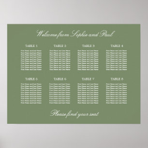 Sage Green 8 Mesa Gráfico de Casamento de Poster