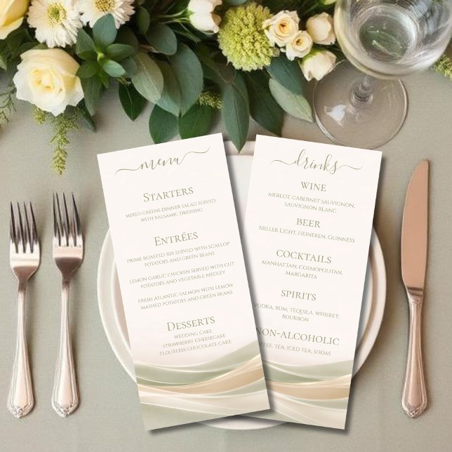 Sage Green and Ivory Wedding Dinner and Bar Menu  (Sage Green and Ivory Wedding Dinner and Bar Menu )
