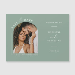 Sage Green Arch Photo Save the Date Magnetic Card 