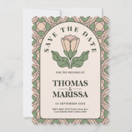 Sage Green Art Nouveau QR Code Save the Date