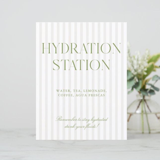 Sage Green & Beige Stripe Hydration Station Sign (Em pé/Frente)
